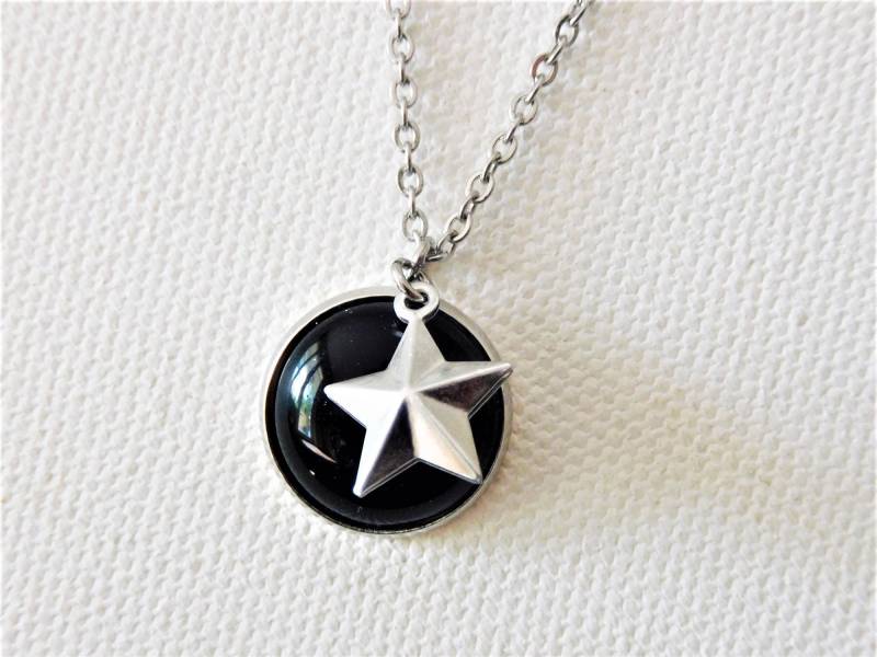 Obsidan Halskette Mit Stern, 304 Edelstahl Kette, Kette Schwarzem Stein, Halbedelstein 16 Mm, Zeitloser Schmuck von KielerArt