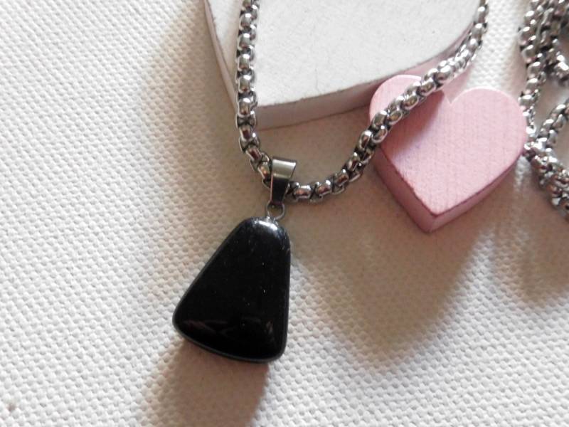 Obsidian Halskette, 60 cm Lang, 304 Edelstahl Rolo Kette Mit Trapezförmigem Anhänger, Unisex Halskette Heilstein Anhänger Obsidian Halskette, 60 cm Lang, 304 Edelstahl Rolo Kette Mit Trapezförmigem Anhänger, Unisex Halskette Heilstein Anhänger von KielerArt