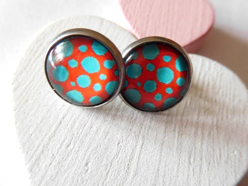 Ohrstecker 12 Mm, 304 Edelstahl, Große Punkte in Kräftigen Farben, Bunte Cabochon von KielerArt