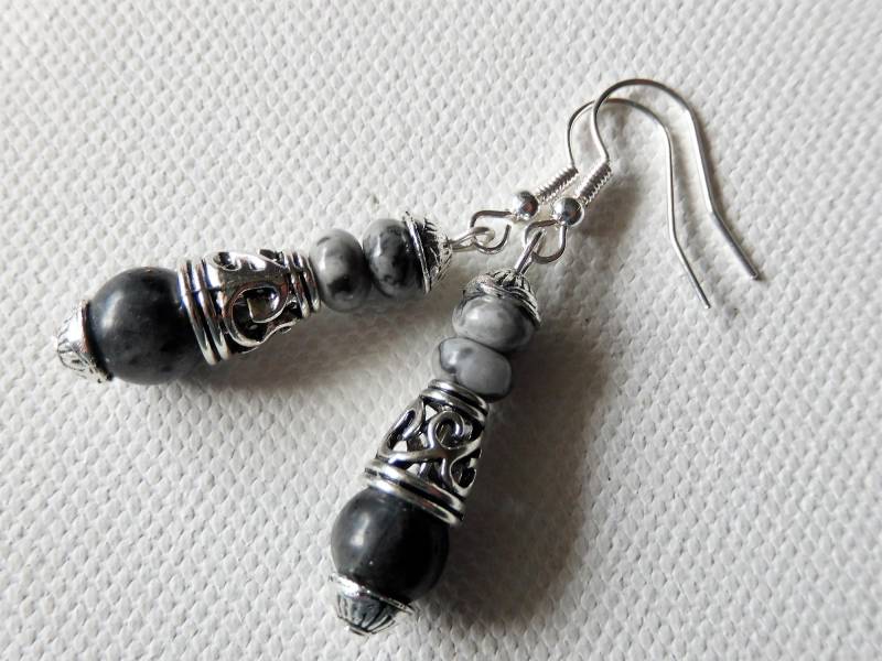 Perlen Ohrringe Mit Labradrorit Perle in Kombination Natürlichen Steinperlen, An Versilberten Ohrhaken von KielerArt