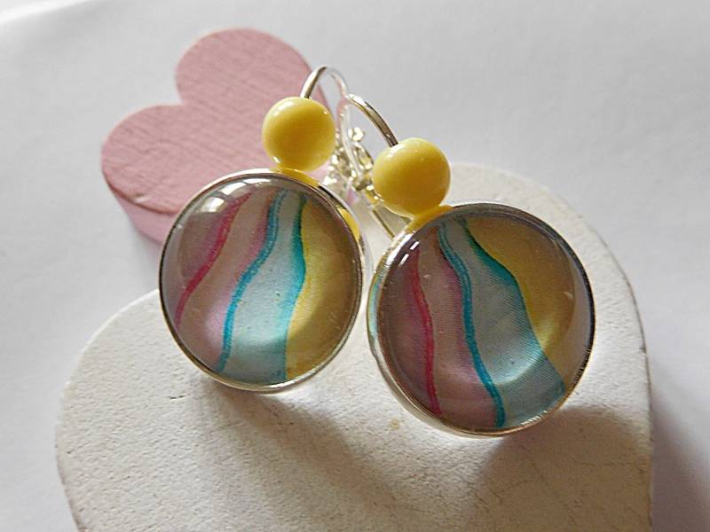Versilberte Leverback Ohrringe, 16 Mm, Mit Pastellfarbener Musterung in Verschiedenen Farben von KielerArt