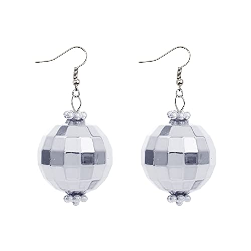 1 Paar Discokugel Ohrringe Damen Spiegelkugel Ohrringe Silber Modeschmuck Ohrringe Disco Zubehör Ohrringe Hängend Mädchen Disco Ohrringe Glitzer Halloween Statement Ohrringe (A, One Size) von Kielsjajd