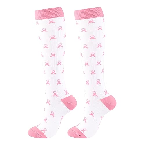 1 Paar Sport Reiter Kniestrümpfe, Ribbon Breast Cancer Ribbon Reitstrümpfe in modischen Karo Mustern, Karierte Reitsocken Reitstrümpfe Reiter Kniestrümpfe Socken Damen Herren Kinder (White, S) von Kielsjajd