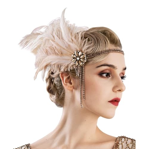 1920er Feder Stirnband, Damen 1920s Stirnband 20er Jahre Accessoires Kopfschmuck Kostüm Accessoires 20er Jahre Flapper Feder Haarband Frauen Mädchen Abschlussball Party Dekoration (Pink, One Size) von Kielsjajd