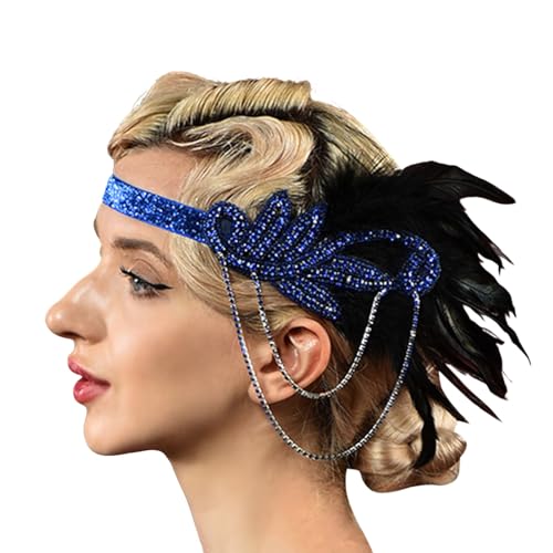 1920er Jahre Feder Stirnband für Frauen, 1920er Jahre Retro Stil Feder Stirnband Accessoires für Frauen, Bling-Strass-Haarschmuck für Frauen Mädchen, (Blue, One Size) von Kielsjajd