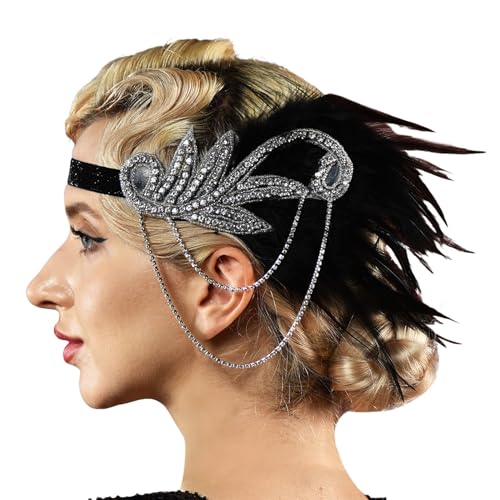 1920er Jahre Feder Stirnband für Frauen, 1920er Jahre Retro Stil Feder Stirnband Accessoires für Frauen, Bling-Strass-Haarschmuck für Frauen Mädchen, (Silver, One Size) von Kielsjajd