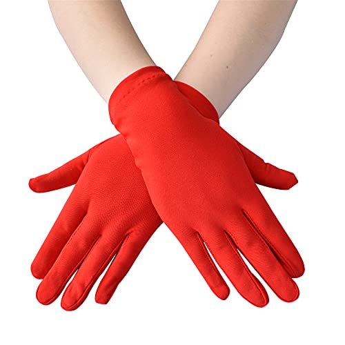 1920s Handschuhe für Damen Handgelenklange Kurze Satin Handschuhe Party Kostüm Handschuhe Damen Handschuhe Satin Classic Opera Fest Party Handschuhe Kurz Elastisch Satinhandschuhe (Red, One Size) von Kielsjajd