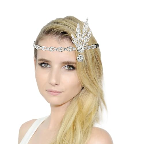 20er Jahre Accessoires, 1920er Feder Stirnband, Schwarz 1920er Kopfbedeckung Kopfbedeckung Mode Bling Strass Haarschmuck für Frauen Mädchen Abschlussball Party Dekoration Party (White, One Size) von Kielsjajd