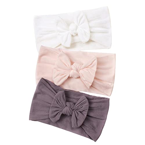 3 Stück Baby-Turban-Stirnband für Neugeborene, Baby-Stirnbänder, Baby-Mädchen-Bögen, weiche Schleife, Kopfbedeckung, elastische Haarbänder für Kleinkinder, Neugeborene (F, One Size) von Kielsjajd