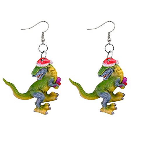 3D Dinosaurier Weihnachten Ohrringe, Cartoon Weihnachtshut Ohrringe Earrings, Weihnachten Ohrringe Hängend Set Weihnachten Drop Ohrringe für Frauen Weihnachtsgirlande Santa Ohrringe (D, One Size) von Kielsjajd