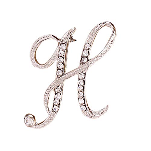 A Bis Z Initial 26 Englische Buchstaben Brosche, 26 Englische Buchstaben Brosche Pin Pave Kristall Kursive Schrift Buchstaben Alphabet Initial Schal Pin Brosche Für Teenager Frauen (H, One Size) von Kielsjajd