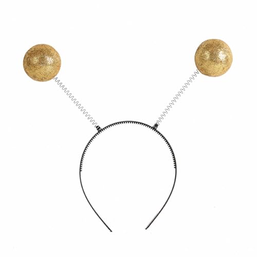 Alien Haarreif Alien Kostüm Silvester Haarreif mit 2 runden schwingenden Bällen, Discokugel Haarreifen Glitzer Disco Kugeln Kopfschmuck Haarschmuck Karneval Kostüm Neujahr Haarreif (Gold, One Size) von Kielsjajd