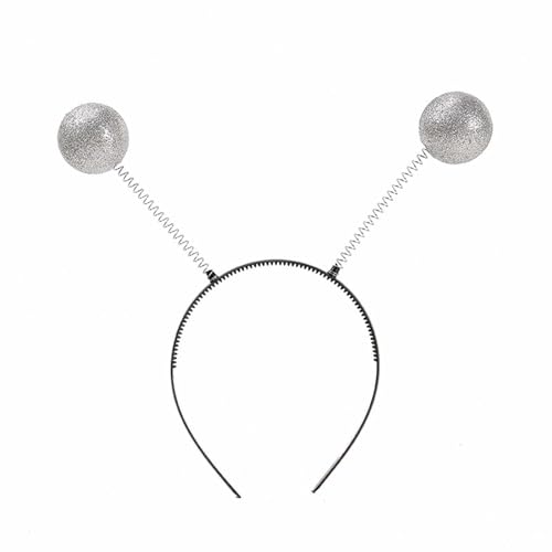 Alien Haarreif Alien Kostüm Silvester Haarreif mit 2 runden schwingenden Bällen, Discokugel Haarreifen Glitzer Disco Kugeln Kopfschmuck Haarschmuck Karneval Kostüm Neujahr Haarreif (Silver, One Size) von Kielsjajd