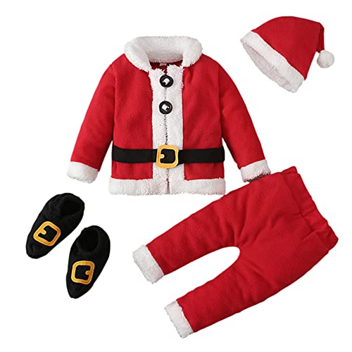 Baby Jungen und Mädchen Weihnachtskostüme, Baby Komplett Set Junge Strampler Overall Fleece Hut Outfits Säugling Weihnachten Jungen Jungen Strampler & Overall Walk Overall Santa (A01-Red, 80) von Kielsjajd