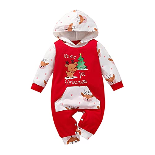 Baby Jungen und Mädchen Weihnachtskostüme, Baby Komplett Set Junge Strampler Overall Fleece Hut Outfits Säugling Weihnachten Jungen Jungen Strampler & Overall Walk Overall Santa (B-013, 3-6 Months) von Kielsjajd