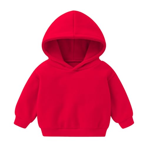 Baby Mädchen Jungen Kapuzenpullover - Kinder Junge Mädchen Hoodies Kleinkind Baby Mädchen Jungen Langarm Sweatshirt Lässige Pullover Bluse Tops Einfarbig Sweatshirt Kapuzenpulli (Red, 12-18 Months) von Kielsjajd