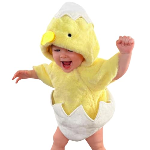 Baby Ostern Strampler Kostüm, Baby Kostüm Küken, Mädchen Jungen Huhn Strampler Kostüm Schuhe Outfits Set Winter Cosplay Baby Fleece Hut Tieroverall Säuglingsmädchen Strampler & (5-Yellow, 6-12 Months) von Kielsjajd