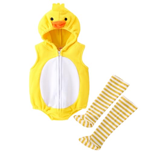Baby Ostern Strampler Kostüm, Baby Kostüm Küken, Mädchen Jungen Huhn Strampler Kostüm Schuhe Outfits Set Winter Cosplay Baby Fleece Hut Tieroverall Säuglingsmädchen Strampler & (Yellow-B, 12-18M) von Kielsjajd