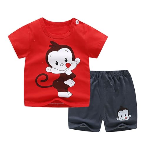 Babykleidung Set Baby Jungen Mädchen Kleidung Outfit Kleinkind Jungen Mädchen Sommer Cartoon Tier Druck Kurzarm T-Shirt Tops Shorts 2 Stück Outfits Kleidung Set Kurzarm Shirt + Shorts (Red, 2-3 Years) von Kielsjajd