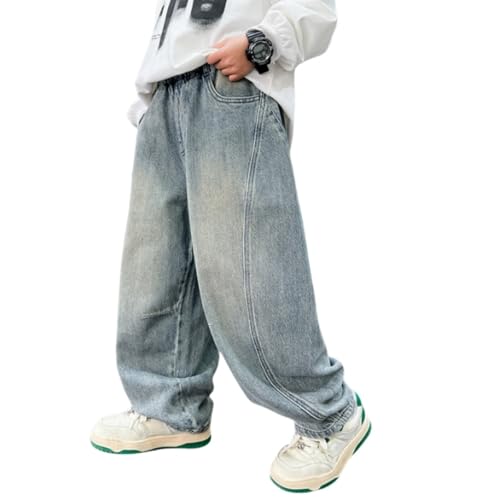 Baggy Jeans Kinder Loose Fit Jogginghose mit Elastische Taille Lässige Weitem Bein Jeanshose Streetwear Freizeit Loose Jeanshose Cargo Hosen für Kinder Teenager 120-170 (05 1-Blue, 120) von Kielsjajd