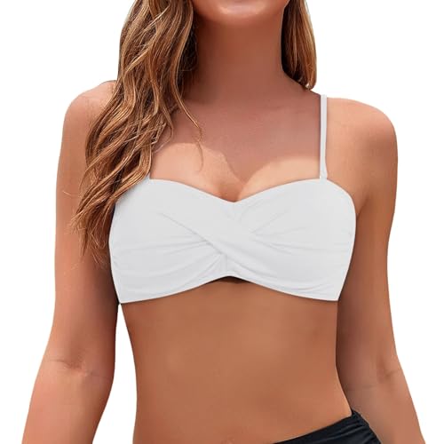 Bandeau Bikini Oberteil Damen - Bandeau Top Damen | Abnehmbare Träger und Trägerlos | Frauen Push Up Trägerloser Bikinioberteile Schwarz Bikini Top Schnell Trocknend Schwimmoberteil (a-White, M) von Kielsjajd