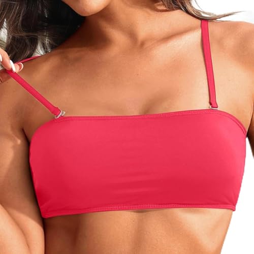 Bandeau Bikini Oberteil Damen - Bandeau Top Damen | Abnehmbare Träger und Trägerlos | Frauen Push Up Trägerloser Bikinioberteile Schwarz Bikini Top Schnell Trocknend Schwimmoberteil von Kielsjajd