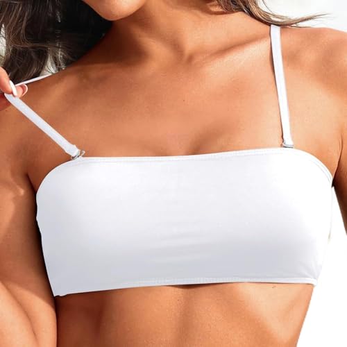 Bandeau Bikini Oberteil Damen - Bandeau Top Damen | Abnehmbare Träger und Trägerlos | Frauen Push Up Trägerloser Bikinioberteile Schwarz Bikini Top Schnell Trocknend Schwimmoberteil von Kielsjajd