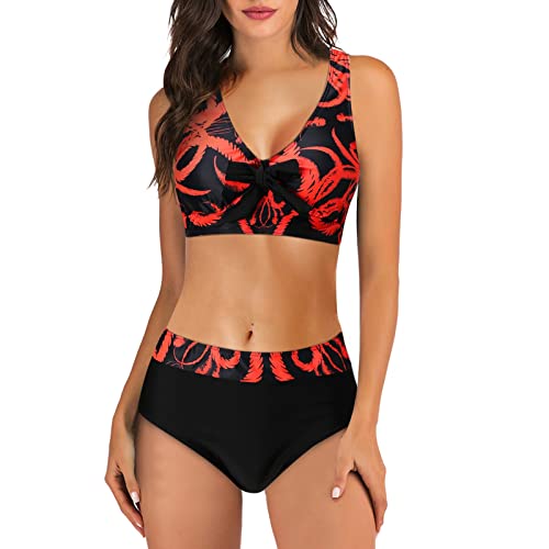 Bikini Damen Sport Push Up Oberteil Polster Badeanzug Zweiteiler Frauen Shorts Bikini Set Pads Strand Schwimmen Bademode 2 Teilig Damen Tankini Set zweiteilig Bauchweg mit Hot Pants (B-013, XXL) von Kielsjajd