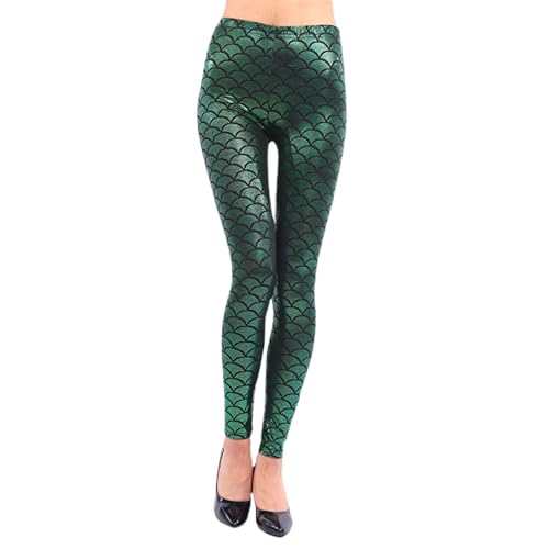 Bunte Leggings Damen Push Up Leggings Meer-jungfrau Fischschuppen Bedruckte Sport Leggings Damen High Waist Leggins Slim Fit Booty Tights Hose Glänzend Strumpfhose Hüfthose Hose Skinny (Green-1, L) von Kielsjajd