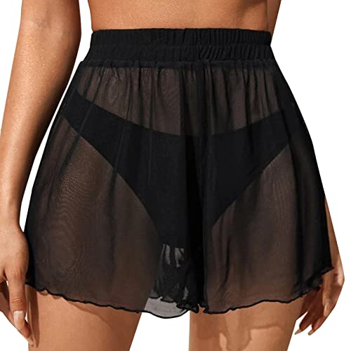 Damen Baderock Bikini Rock Bikinirock Mesh-Badeanzug, Schwimmrock Mid Rise Bikinirock Transparenter Rock Strandrock Durchsichtig Strandkleid Elegant Bademode Transparent Hüftrock Zum (Black-a, S) von Kielsjajd