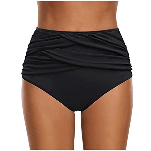 Damen Basic Bauchweg Bikinihose Badehose in einfarbigen Farben für Frauen Bikini Hose High Waist Bikinihose Hoher Taille Schwimmen Slip Hoch Taillierte Gerüschter Optik Bauchkontrolle (1-Black, L) von Kielsjajd