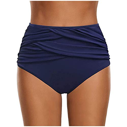 Damen Basic Bauchweg Bikinihose Badehose in einfarbigen Farben für Frauen Bikini Hose High Waist Bikinihose Hoher Taille Schwimmen Slip Hoch Taillierte Gerüschter Optik Bauchkontrolle (1-Navy, L) von Kielsjajd