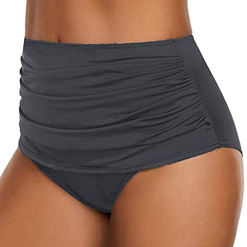 Damen Basic Bauchweg Bikinihose Badehose in einfarbigen Farben für Frauen Bikini Hose High Waist Bikinihose Hoher Taille Schwimmen Slip Hoch Taillierte Gerüschter Optik Bauchkontrolle (2-Grey, XXL) von Kielsjajd
