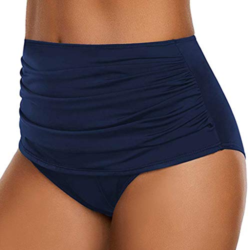 Damen Basic Bauchweg Bikinihose Badehose in einfarbigen Farben für Frauen Bikini Hose High Waist Bikinihose Hoher Taille Schwimmen Slip Hoch Taillierte Gerüschter Optik Bauchkontrolle (2-Navy, XL) von Kielsjajd