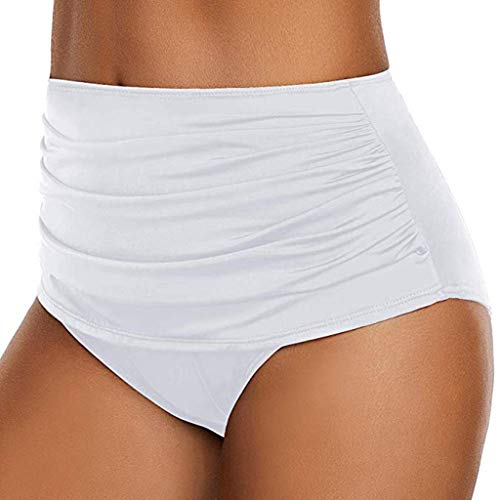 Damen Basic Bauchweg Bikinihose Badehose in einfarbigen Farben für Frauen Bikini Hose High Waist Bikinihose Hoher Taille Schwimmen Slip Hoch Taillierte Gerüschter Optik Bauchkontrolle (2-White, L) von Kielsjajd