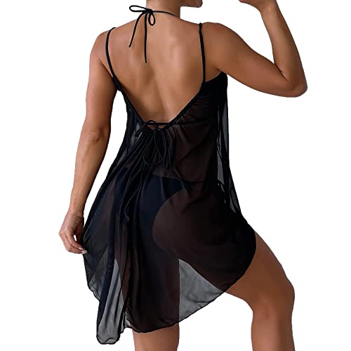 Damen Bikini Cover Up Strandkleider Sommer Sexy Tunika Beach Minikleid Lang Kleid Sommer Maxi Hoch Split Mesh Strandkleid Damen Sexy Bodycon Minikleid Transparente Strandkleid Minikleid (B-018, XXL) von Kielsjajd