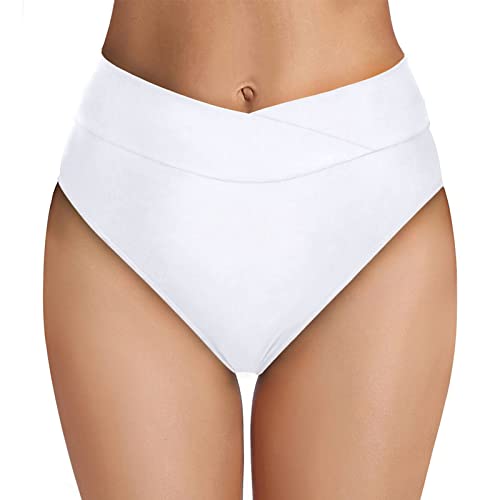 Damen Bikini Hose High Waist Bikinihose Hoher Taille Schwimmen Slip Damen Bademode High Waist Bikini-Hose Slip Bottom Retro Damen Comfort Bottom Bikinihose High Waist Bikinihose Slip (White #2, M) von Kielsjajd