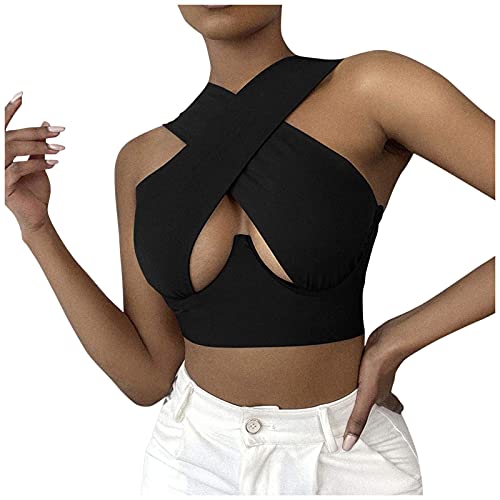 Damen Crisscross Crop Top Y2k Fashion Sexy Corset Top Cross Wrap Neckholder Top Aesthetic Sport Sommer (A-001, L) von Kielsjajd