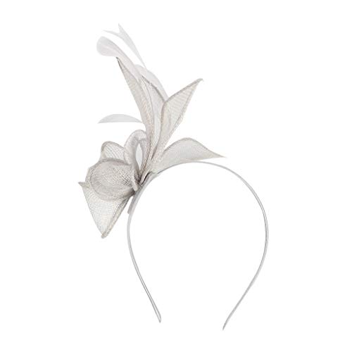 Damen Fascinator Hut , Mesh Federn Stirnband Tea Party Clip Kopfbedeckung Haarschmuck für Party Kirche Hochzeit für Frauen Mädchen, Damen Fascinator Hut mit Federn Schleier Stirnband (Grey, One Size) von Kielsjajd