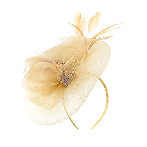 Damen Fascinator Hut atmungsaktiv Braut Feder Blumen Kopfschmücke Brautschmuck Haar Clip Hut für Party Kirche Hochzeit Festival, Party Damen Tea Fascinator Stirnband Damen Fascinator (Beige, One Size) von Kielsjajd