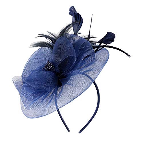 Damen Fascinator Hut atmungsaktiv Braut Feder Blumen Kopfschmücke Brautschmuck Haar Clip Hut für Party Kirche Hochzeit Festival, Party Damen Tea Fascinator Stirnband Damen Fascinator (Navy, One Size) von Kielsjajd