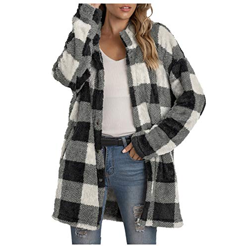 Damen Hemdjacke Karierte Shacket Langarm Hemd Bluse Mantel Flanell Jacke, Damen Herbst Winter Casual Oversized Hemdjacke Knöpfen Mantel Warme Langarmshirt Bluse Karierte Jacke von Kielsjajd