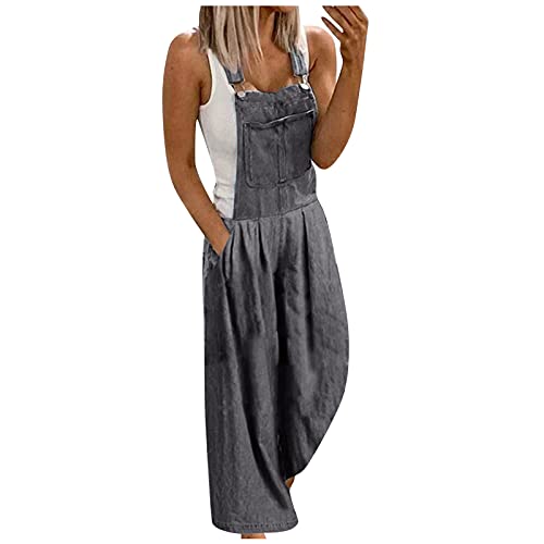 Kielsjajd Damen Jeans Damen Latzhose Weite Bein Schlag Jumpsuit mit Tasche Loose Fit Baggy Playsuits Sommer Strampler Ärmellos Riemchen Overalls Casual Adjustable Bib Pants Lange Wide Leg Hosen von Kielsjajd