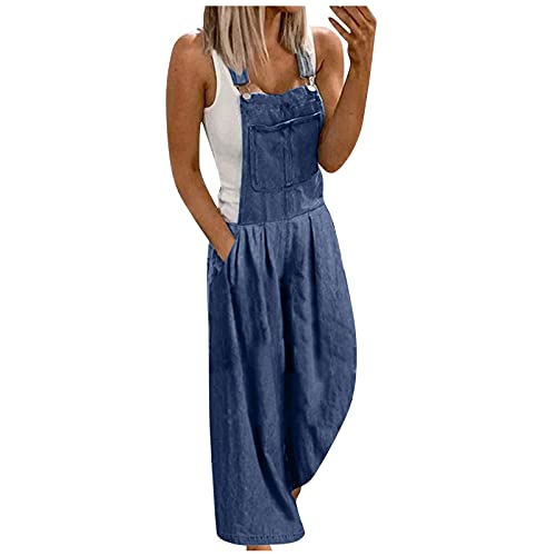 Damen Jeans Damen Latzhose Weite Bein Schlag Jumpsuit mit Tasche Loose Fit Baggy Playsuits Sommer Strampler Ärmellos Riemchen Overalls Casual Adjustable Bib Pants Lange Wide Leg Hosen von Kielsjajd
