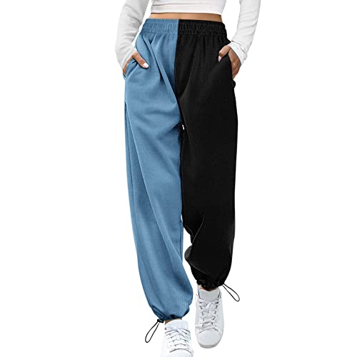 Damen Jogginghose Cargo Sporthose Farbblock Elastischer Bund Sweatpants Loose Fit Baggy Trainingshose Freizeithose Yogahosen mit Taschen (1# Blau, M) von Kielsjajd