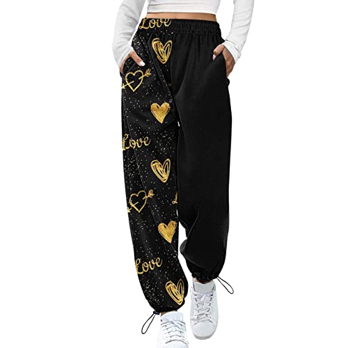 Damen Jogginghose Cargo Sporthose Farbblock Elastischer Bund Sweatpants Loose Fit Baggy Trainingshose Freizeithose Yogahosen mit Taschen (4# Gelb, XXL) von Kielsjajd