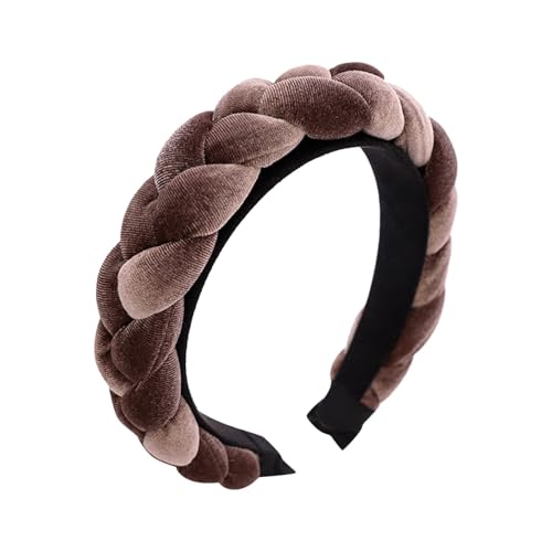 Damen Samt Haarreif Dirndl Geflochten Stirnband Trachten Haarreif Samt Geflochtener Haarband Breit Vintage Stirnband Haarschmuck für Karneval Oktoberfest Party (Coffee, One Size) von Kielsjajd