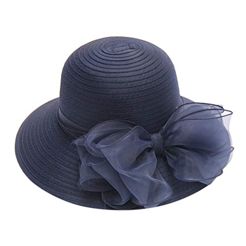 Kielsjajd Damen Sommerhut Mesh Blumen Hut Faltbar Elegante Blumen Sonnenhüte Breite Krempe Strandhut Damenhut für Hochzeit Tea Kirche Party Strand Hut, Strand, Strohhut, Navy, One Size von Kielsjajd