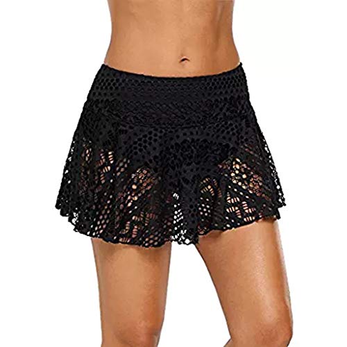 Damen Spitze Baderock mit Innenslip Aushöhlen High Waist Strandrock Bauchweg Transparent Schwimmrock Basic Badebekleidung Damen Badeshorts Kurze Schnell Trocknendes Schwimmshorts Strandshorts von Kielsjajd