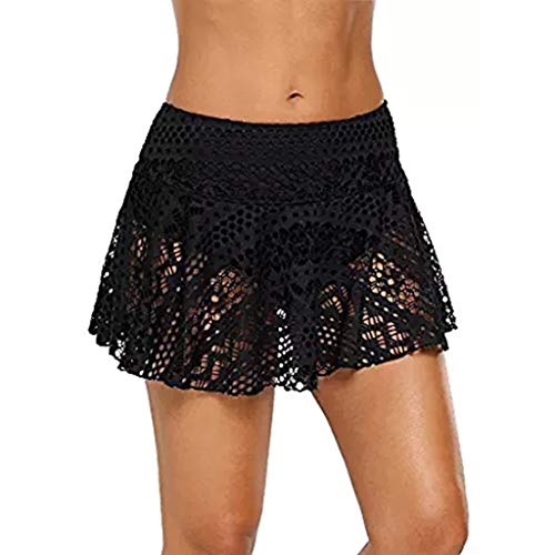 Damen Spitze Baderock mit Innenslip High Waist Strandrock Bauchweg Transparent Schwimmrock Basic Badebekleidung Damen Baderock Bikini Rock Badeshorts Schwimmrock (1-Black, L) von Kielsjajd